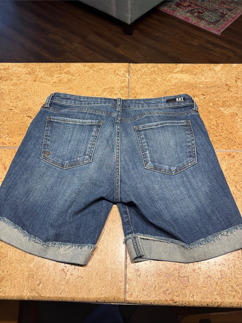 Kut From the Kloth Womens Rolled Cuff Distressed Denim Shorts - Blue - Picture 4 of 4